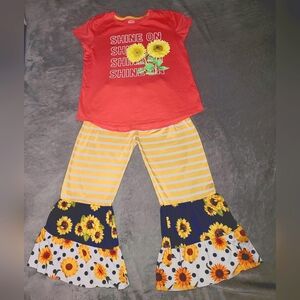 Girls Cute Sunflower Bell Bottoms Outfit Set